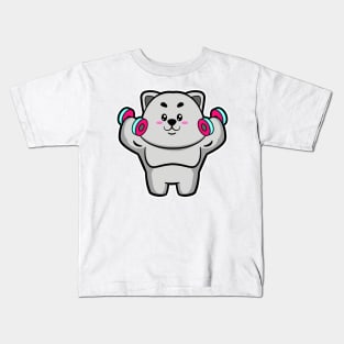 Cat at shoulder training with Dumbbells Kids T-Shirt